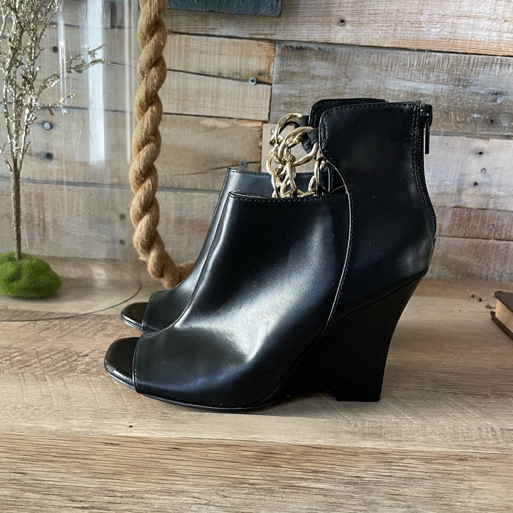 Black Faux Leather Booties